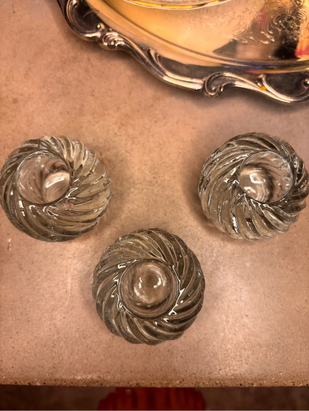 Vintage Pier 1 Imports Clear Glass Spiral Swirl Taper Candle Holders Set of 3